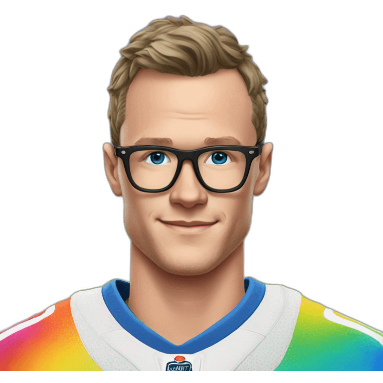 Jonathan Toews wearing glasses and rainbow clothes emoji