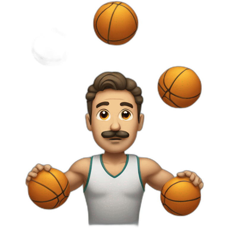  Man with mustache Expressively strenuously carrying a lot of balls emoji