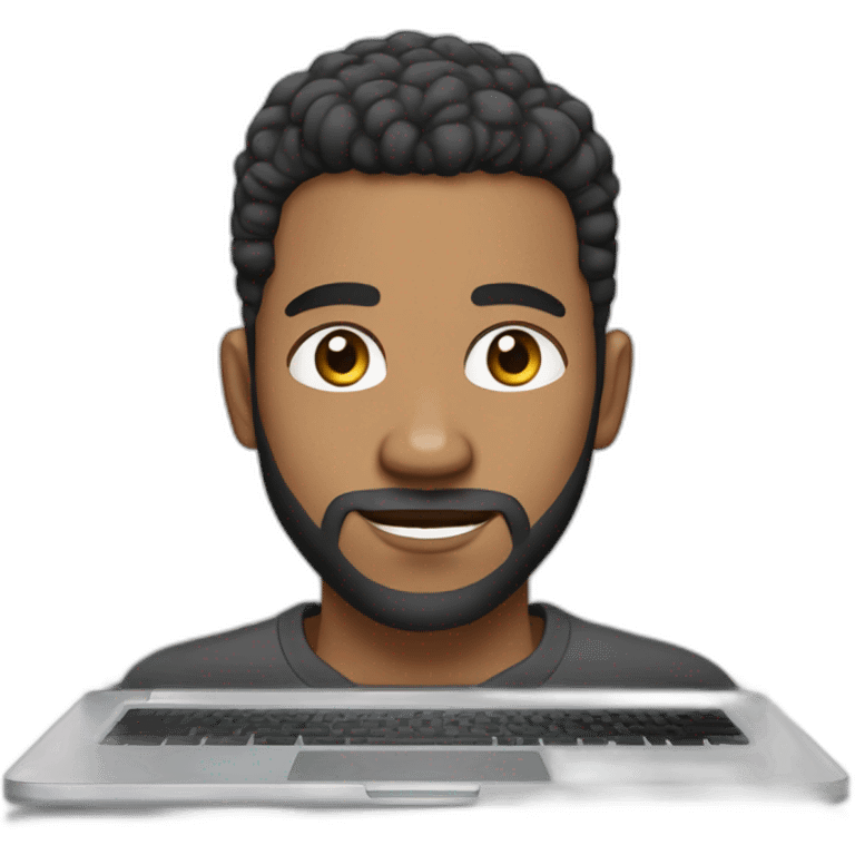 biracial brown man, with beard and skin fade hair cut, on a laptop emoji