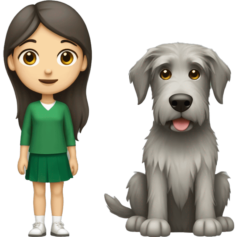 Dark Brown hair girl and Irish wolfhound dog emoji