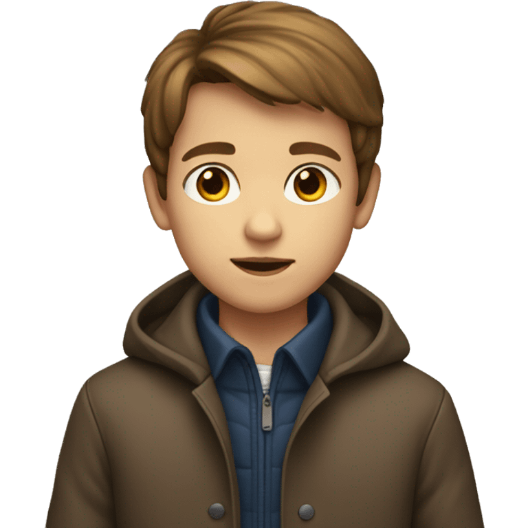 Boy in a coat and light eyes, brown hair emoji