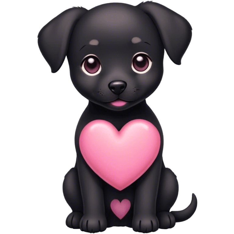 Black puppy with pink heart emoji