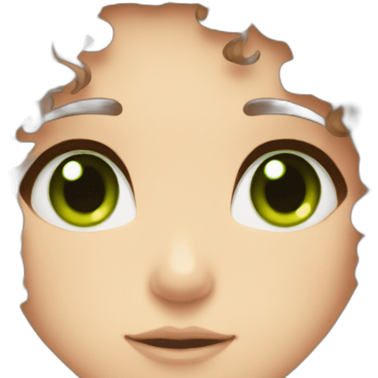 anime girl, curly brown hair, green eyes emoji