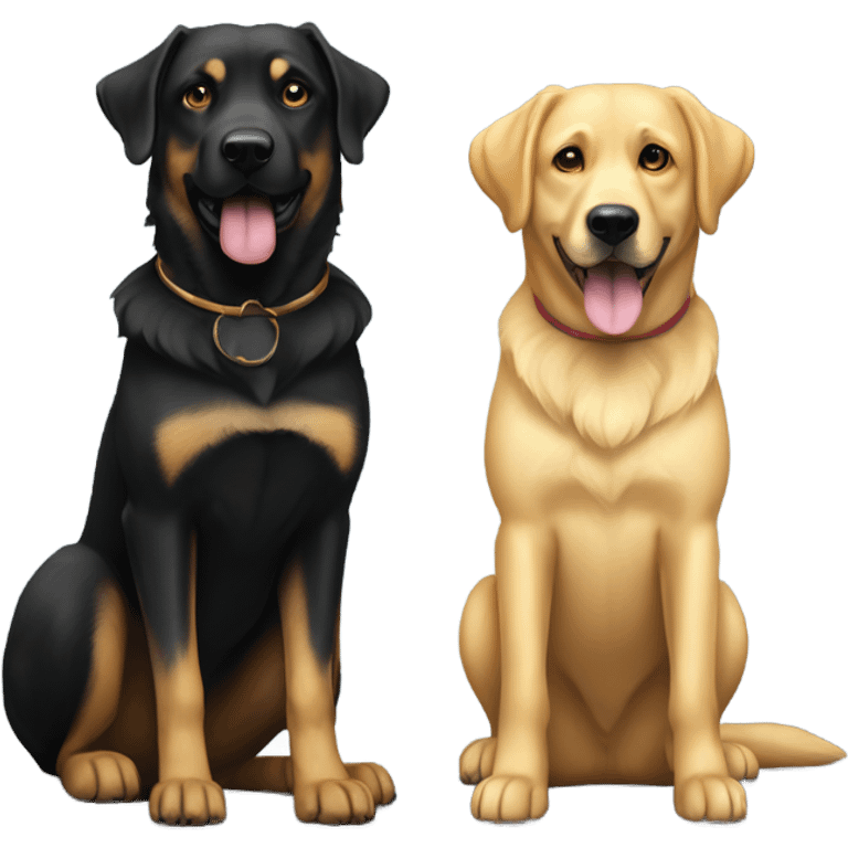 One Black Alsatian and one golden Labrador standing next to each other  emoji