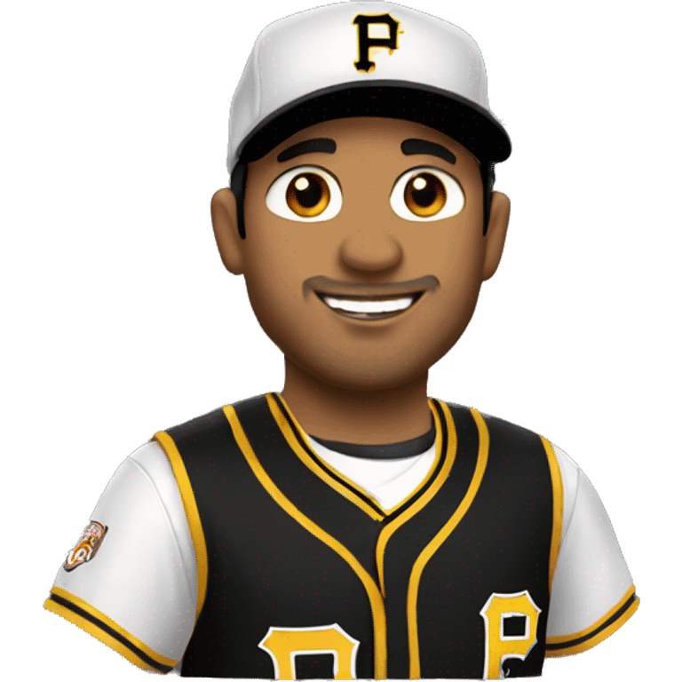 Hispanic man wears jersey and cap Pittsburgh pirates emoji