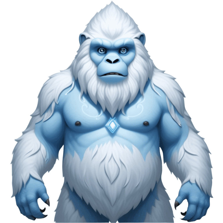 Cinematic Noble Yeti Portrait Emoji, Grand and enigmatic, with a towering, snow-dusted figure in pristine whites and cool blues, exuding ancient, mystical wisdom and stoic majesty, simplified yet exquisitely detailed with frosty textures, glowing with a gentle, icy outline that captures the awe-inspiring presence of a guardian of the frozen wilds! emoji