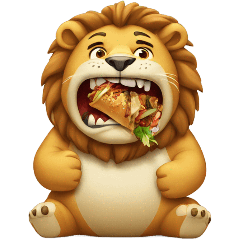 Fat lion eating kebab emoji