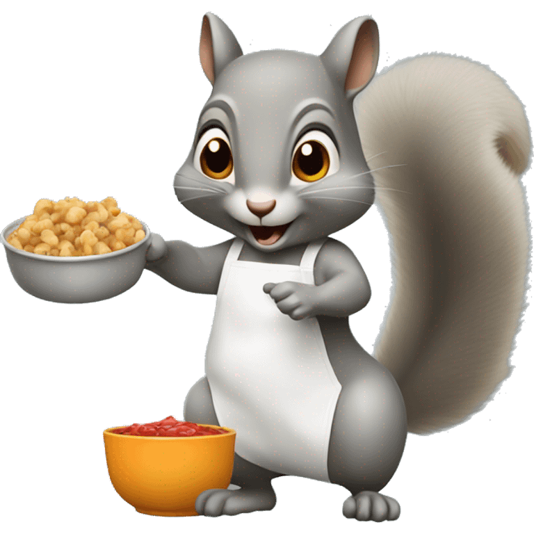 Grey squirrel standing up cooking food emoji