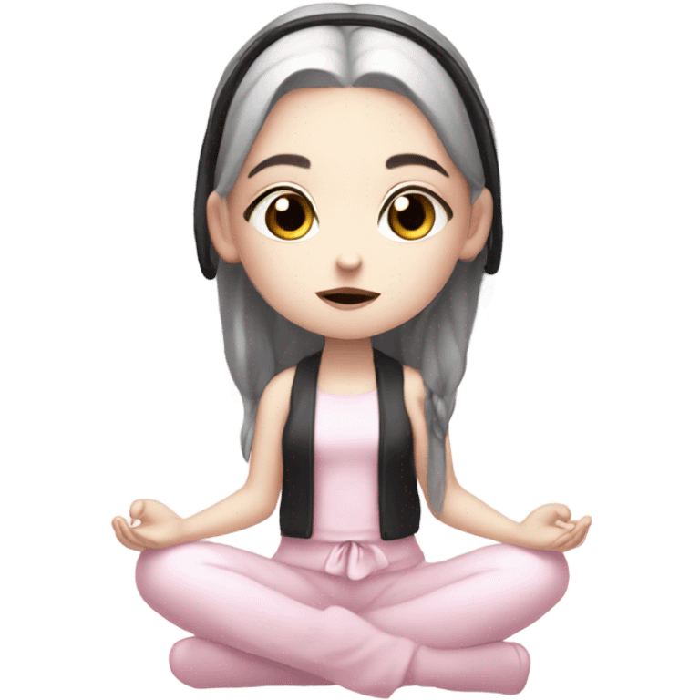 cute white goth girl meditating wearing pale pink, pale pink bow, pale pink wings emoji