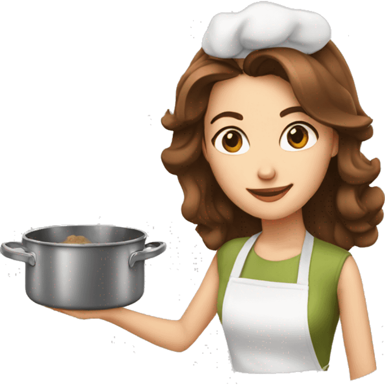 young and beautiful Woman with brown hairs cooking emoji