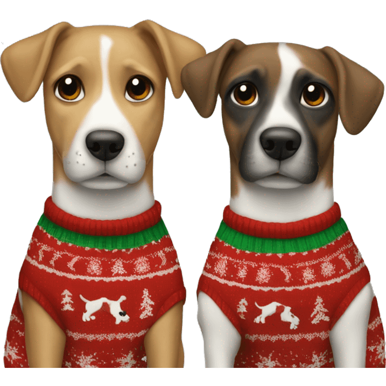 2 dogs best friends one hugging the other, in Christmas sweaters  emoji