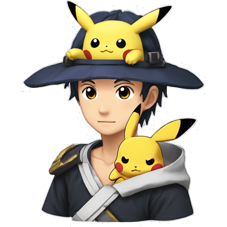 tanjiro avec pikachu sur l'epaule et le bandeau de konoha emoji