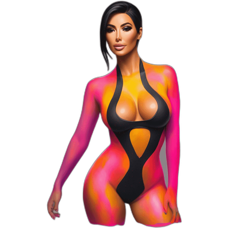 Hyper-realistic neon painting of kim kardashian sultry body paint from behind emoji