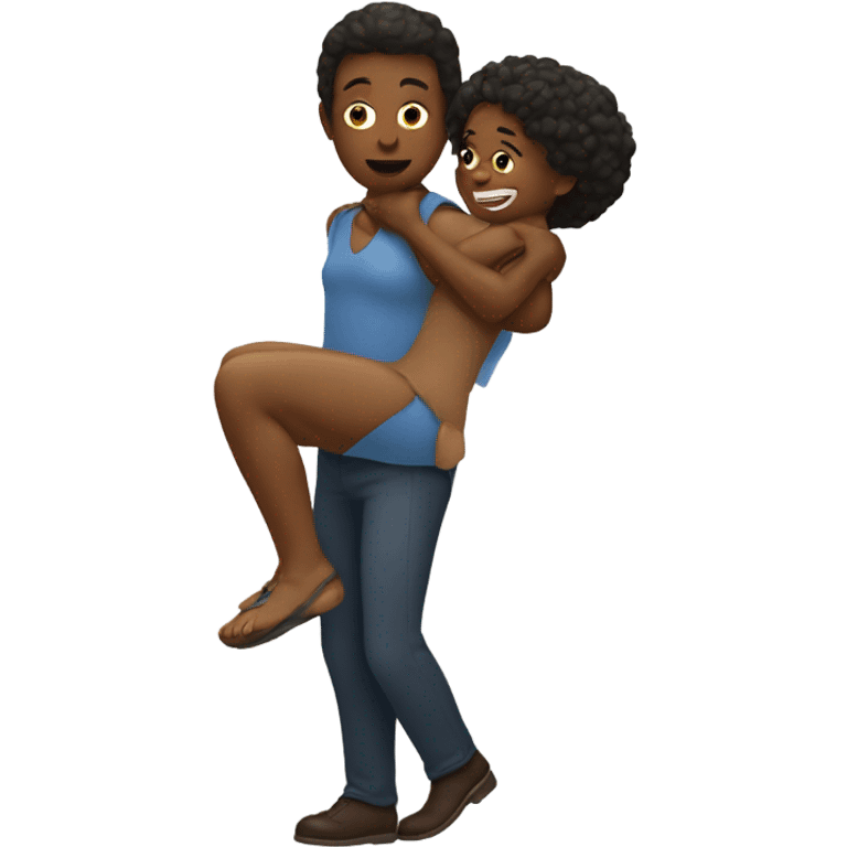 Giant woman carrying small man on her shoulder  emoji