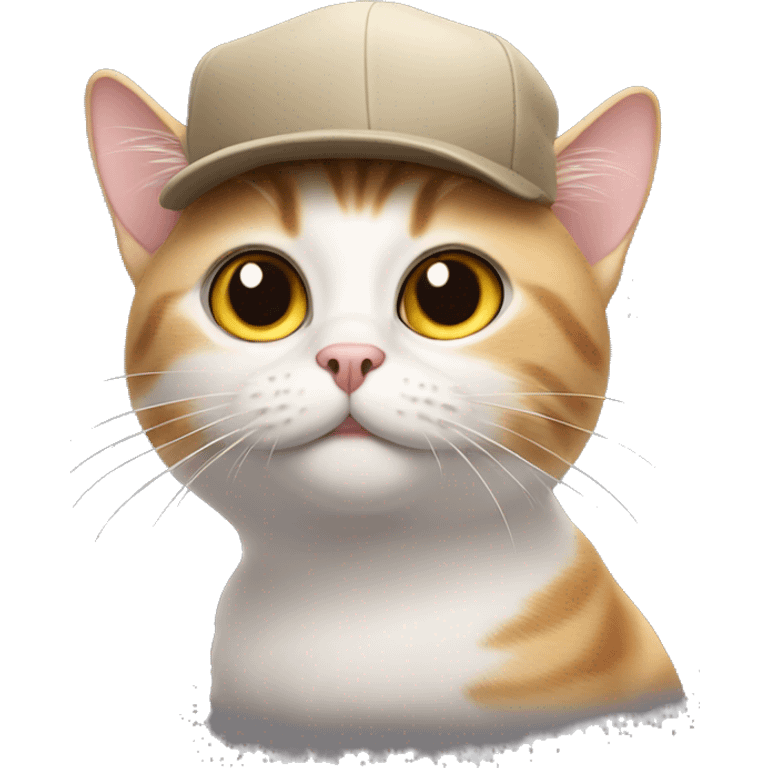 Cat with cap, looking smart and surprised, big eyes emoji