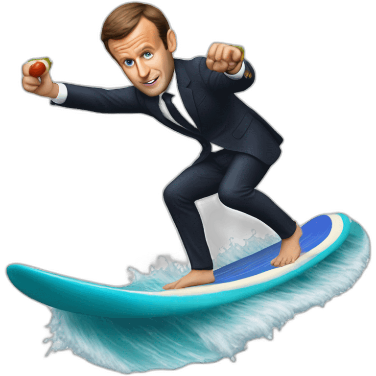 emmanuel macron surfing a saussage emoji