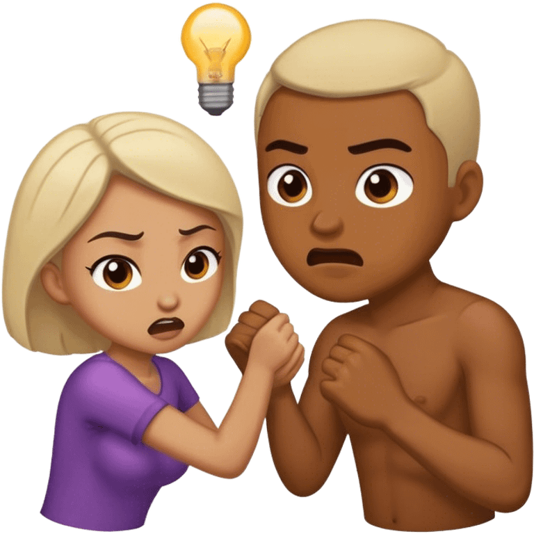 Brown skin women light skin man tussling emoji