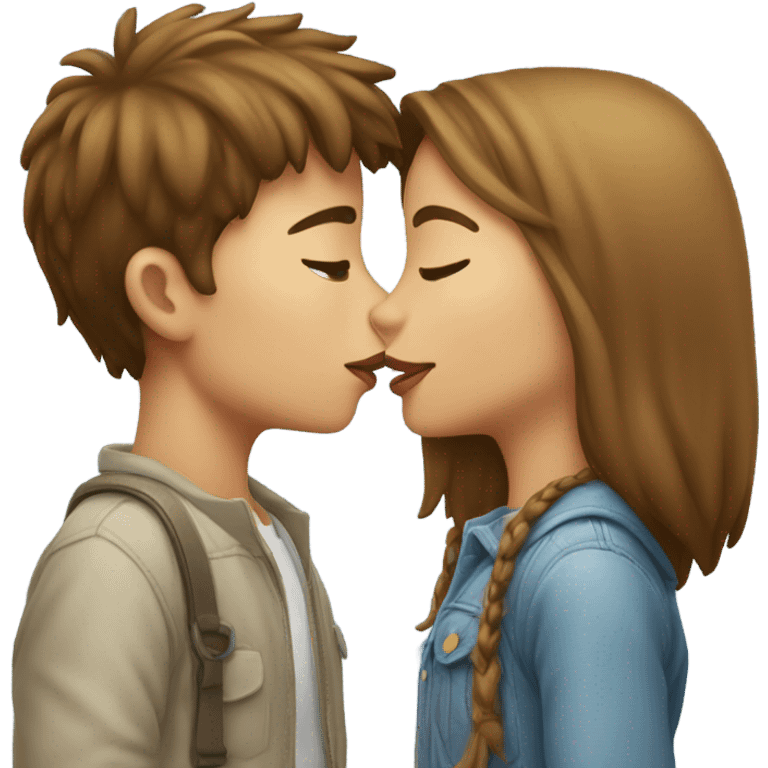 Girl and boy kissing each other in lips emoji