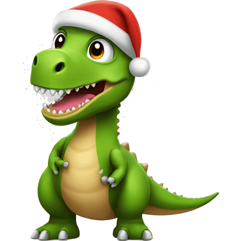 dinosaur with christmas hat emoji