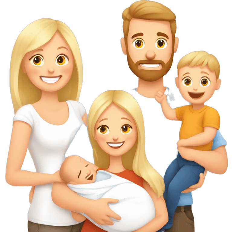 Happy white family with newborn baby. Young parents and newborn son in hands. Mother, father holding infant together with love. Parenthood concept. Flat illustration isolated on white background. emoji