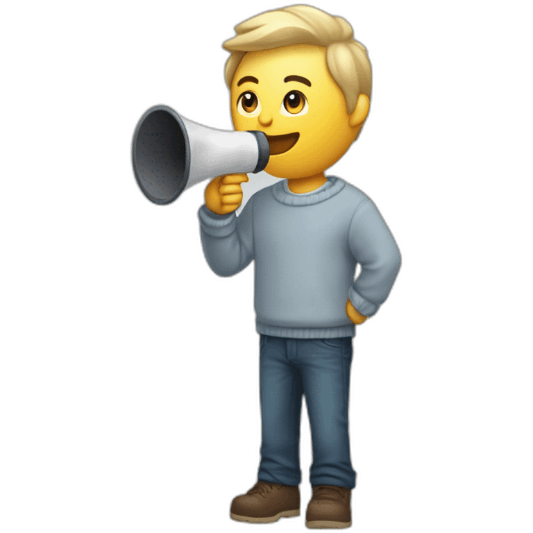 software developer with white skin and a shirt under a sweater making an announcement with a megaphone emoji