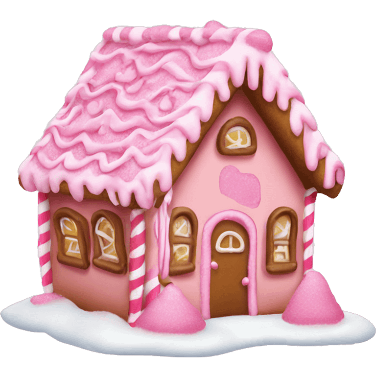 Pink gingerbread house with pink snow emoji