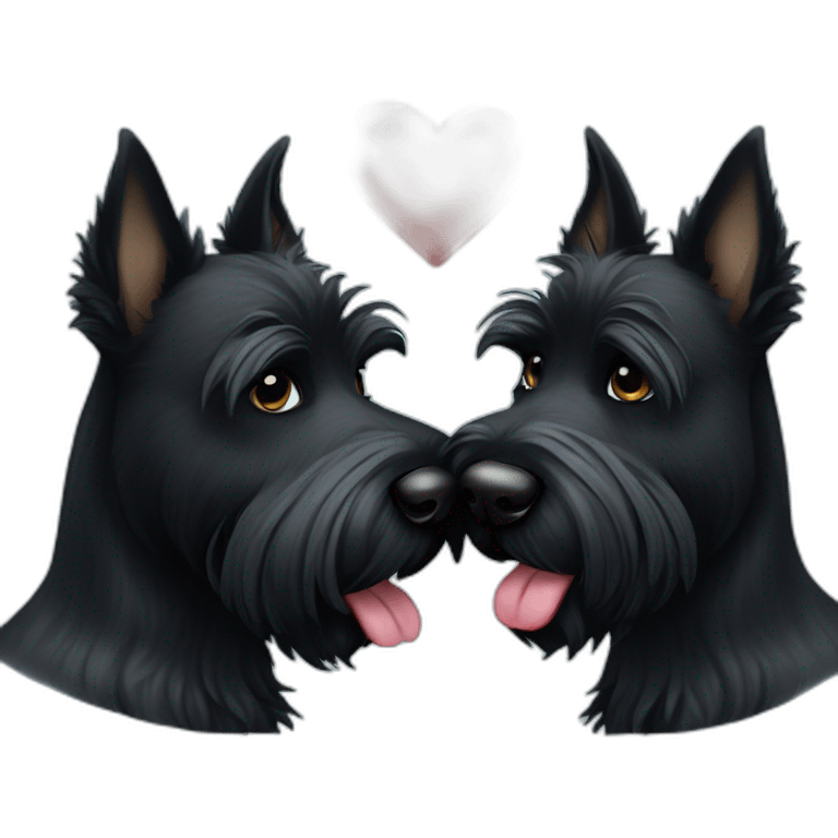 Two black Scottish terrier kissing one male one female emoji