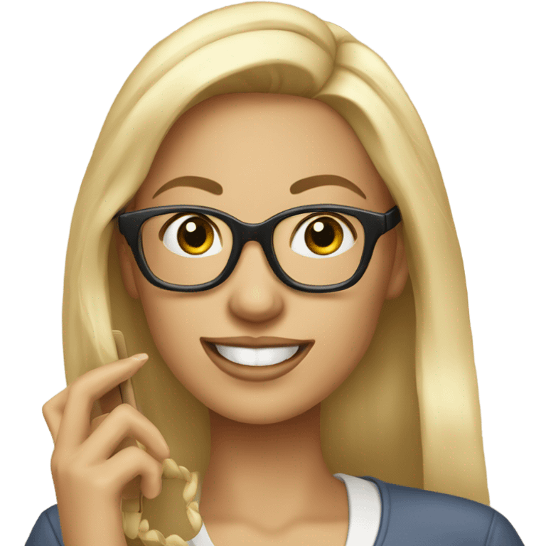 Beautiful Blonde woman wearing glasses calling on cell phone emoji