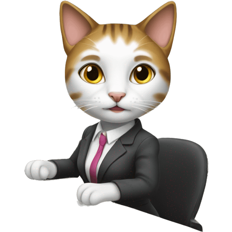 business female cat working at desk in office emoji