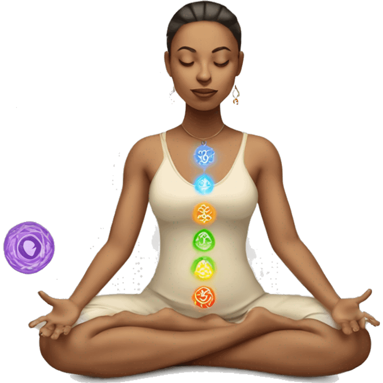 Light skin lady with 7 chakra symbols meditation  emoji