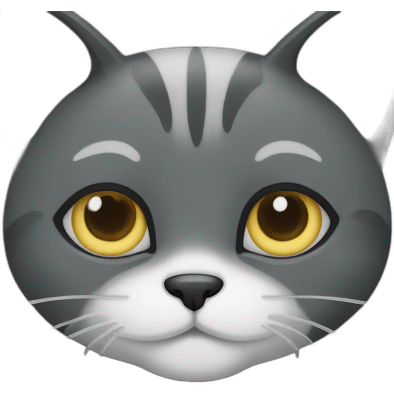 A dark grey and white cat emoji