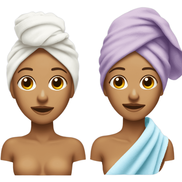 Tan girl with towel on her head and two front peices hanging out with a skincare mask on her face emoji