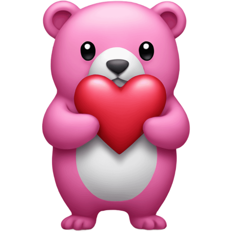 Pink bird bear holding a heart emoji