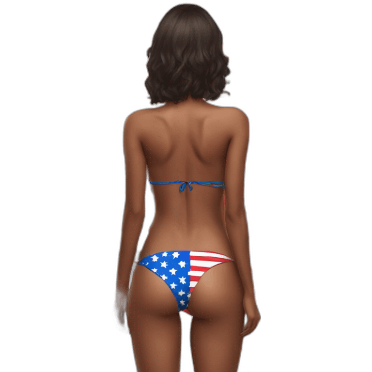 Sexy pose - woman wearing only an American flag bikini behind view emoji