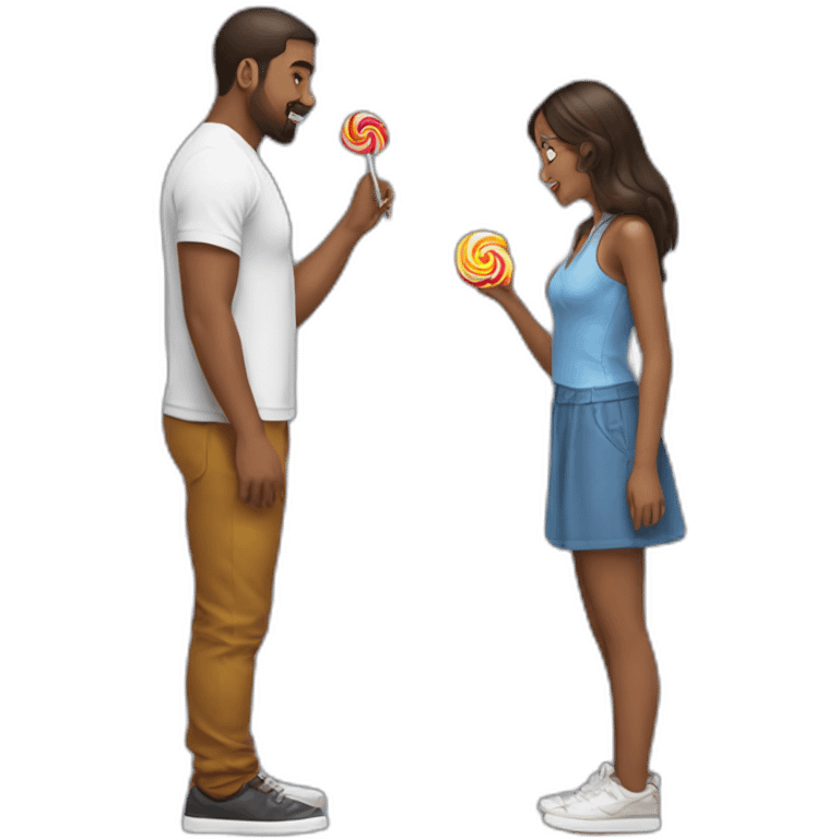 Draw me : girl on her two knees ready to eat a lollipop side view man emoji