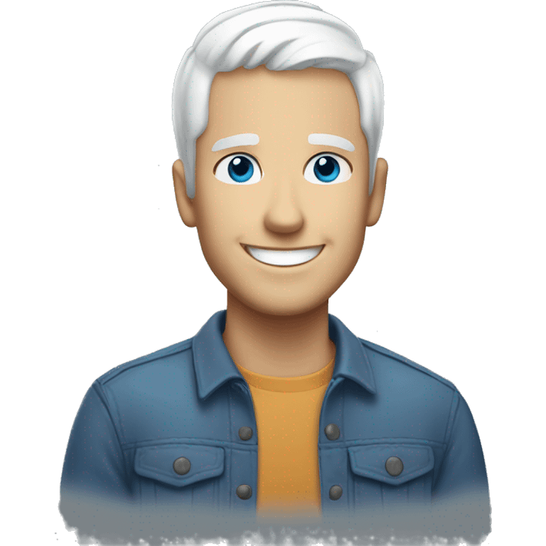 guy with short white hair and blue eyes smiling  emoji