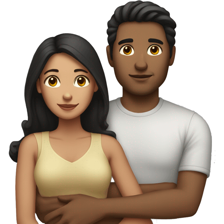 Woman and man with dark hair cuddling emoji