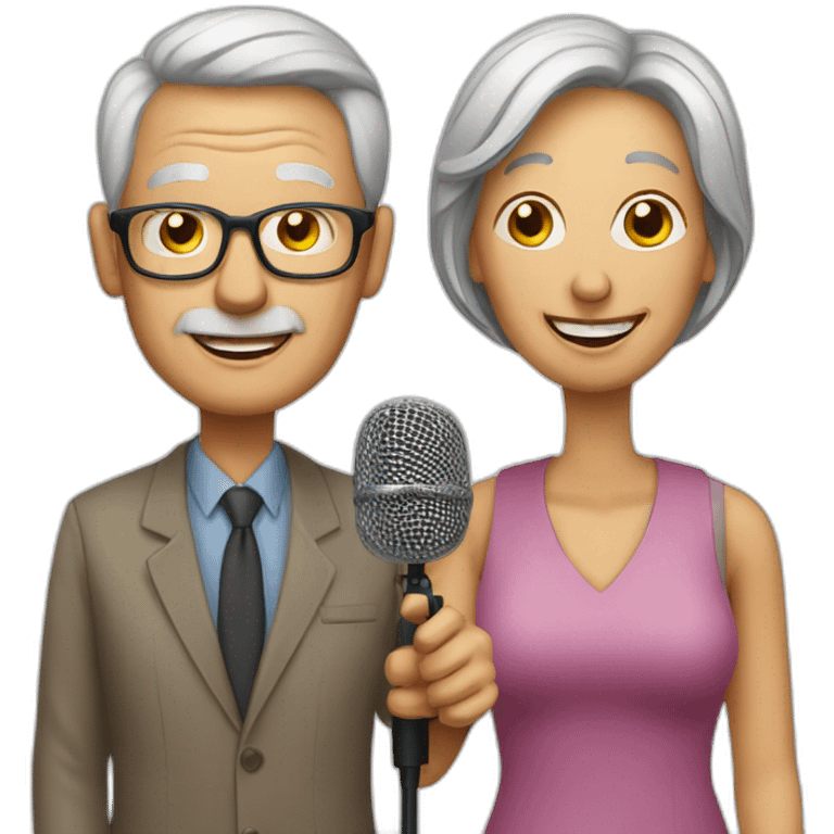 old man and woman with microphones podcasters emoji