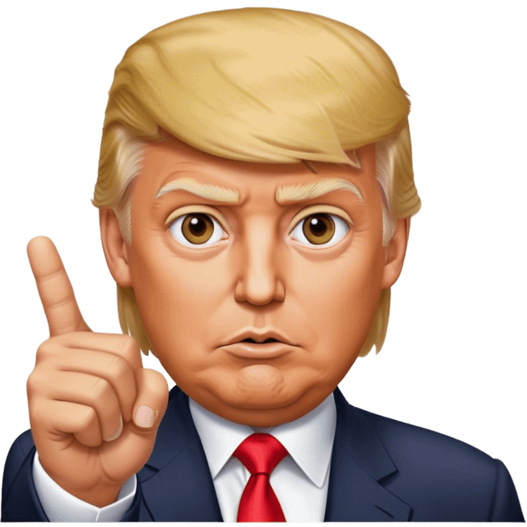 Super realistic Donald Trump pointing index finger up, realistic eyes emoji