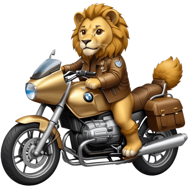 Dressed lion in a metal BMW motorcycle  emoji