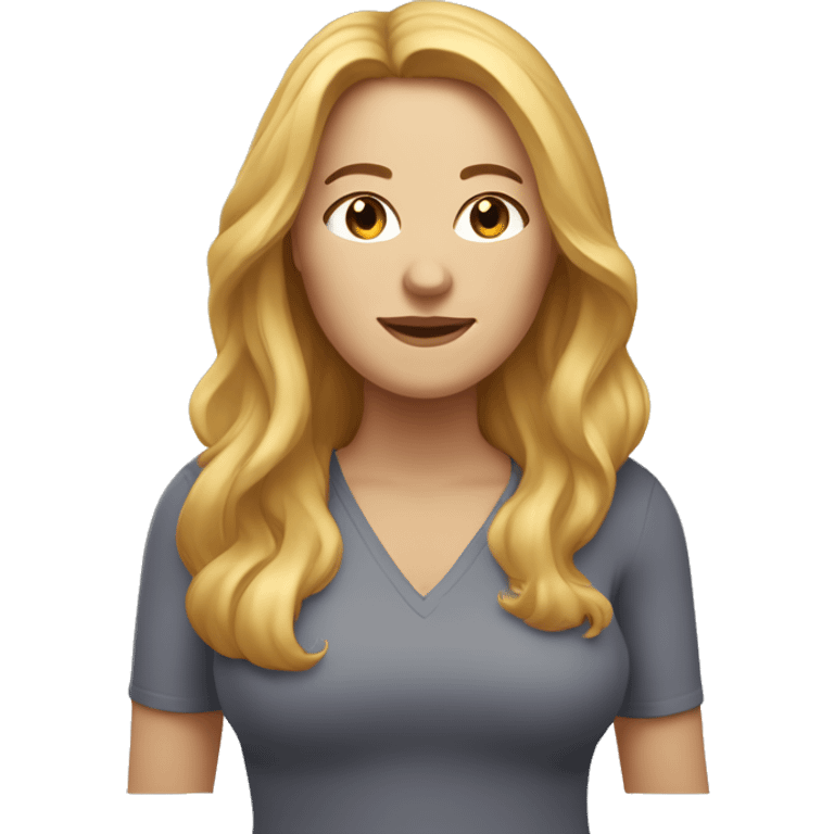 Caucasian woman with golden long hair, freckles, and a plus-size figure. emoji