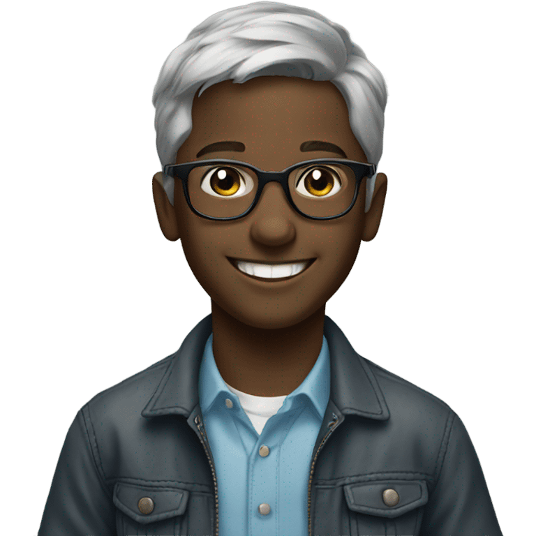 smiling boy in glasses portrait with greyish hair  emoji