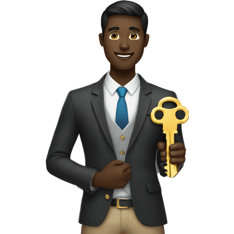 male dark skin realtor holding a big golden key whitout showing his face emoji