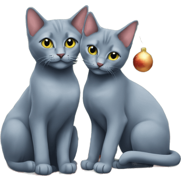 Two Russian Blue cats Christmas  emoji