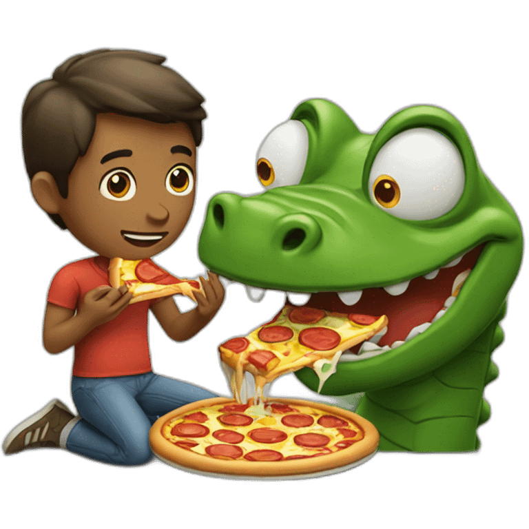 Men eating pizza with aligator emoji