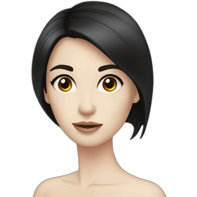 Woman, pale skin, dark straight hair, big black eyes emoji