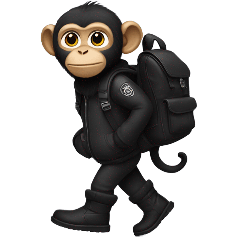 Monkey with black ugg boots and black backpack emoji