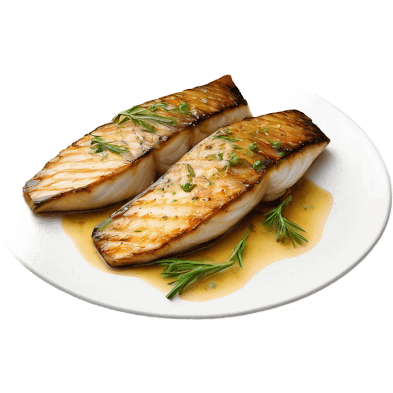 grilled fish fillets with brown butter sauce on white plate emoji