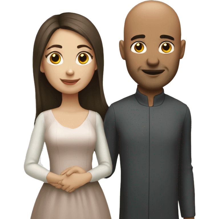 Bald man and his young brunette wife emoji