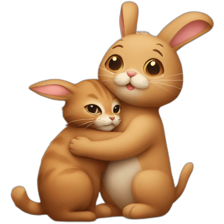 cat hugging brown rabbit emoji